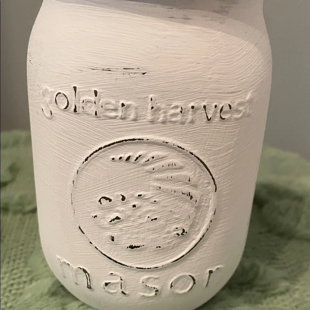 White Mason Jar with Silver Armadillo Lid